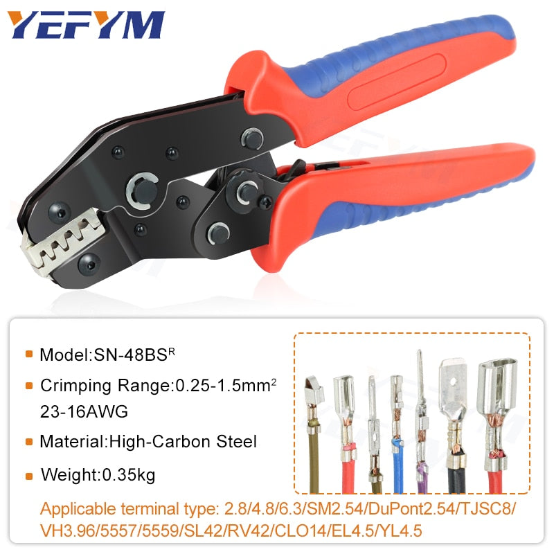 YEFYM Tab 2.8 4.8 6.3 SM2.5 DuPont2.54 Car Connector Wire Ratchet Tools SN-48BS(=SN-48B+SN-28B) Crimping Pliers 0.25-1.5mm² /23-16AWG