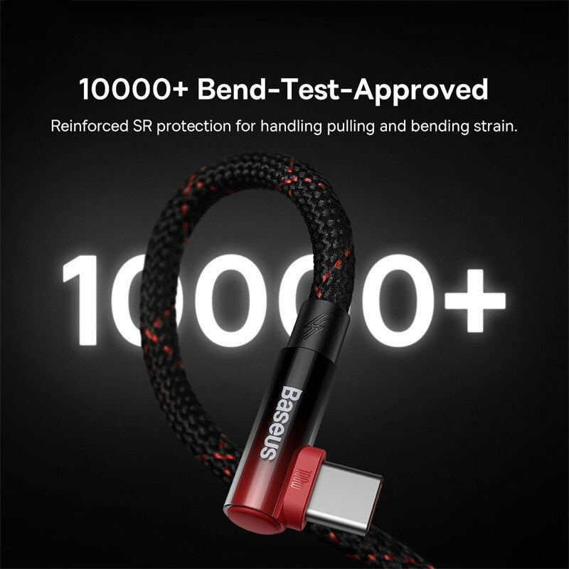 Baseus 100W Elbowed USB Cable for Xiaomi Samsung S20 S21 Fast Charging USB C Cable 90 Degree QC 3.0 Gaming Cable