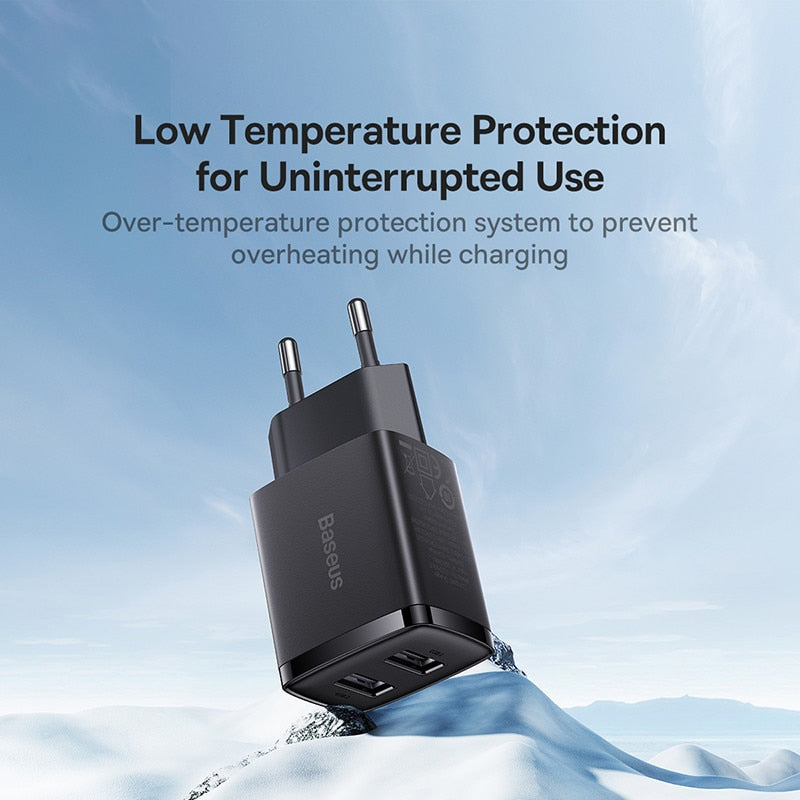 Baseus 10.5W USB Travel Charger Mini Portable Wall Adapter Charger  Dual Port Phone Charging For iPhone Huawei Xiaomi