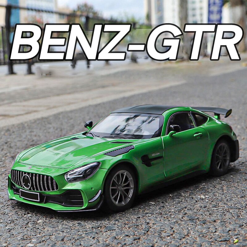 Large 1/18 Benz Gtr Model Car Metal Diecasts Vehicle Models Collectable Hobbies Sound & Light Toy Car Miniature For Boys Child
