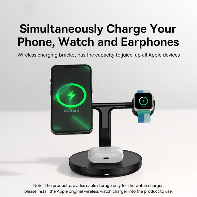 Baseus  3 in 1 20W Magnetic Wireless Charger Stand For Phone iPhone 14 13 Pro Airpods Apple Watch  Fast Charging Station Holder