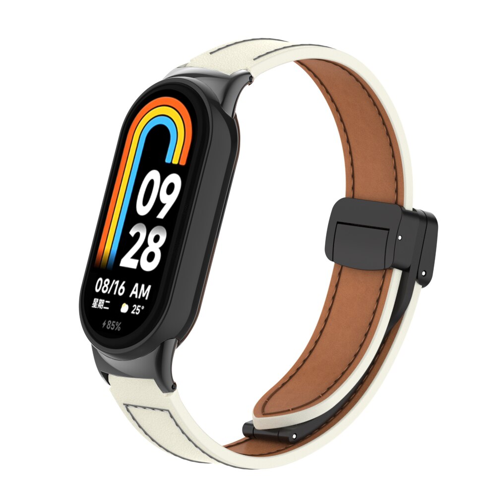 For Xiaomi Mi Band 8 Leather Strap Watch Magnetic Buckle Wristband for Miband 8 NFC Correa Watchband Bracelets Metal Interface