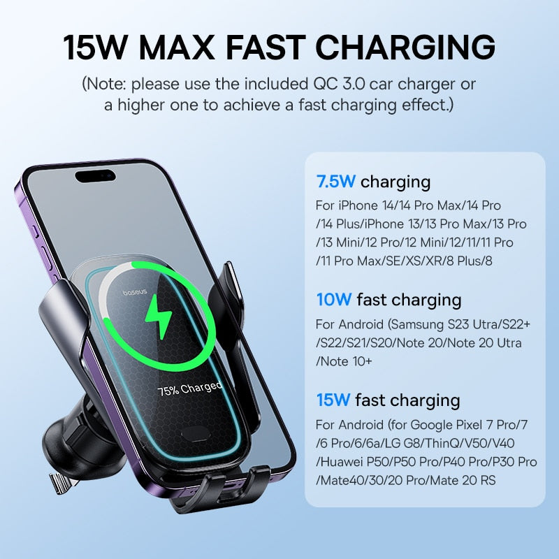 Baseus Automatic Alignment Car Phone Holder Wireless Charger For Samsung iPhone Xiaomi Phone Holder Car Holder Air Vent Holder