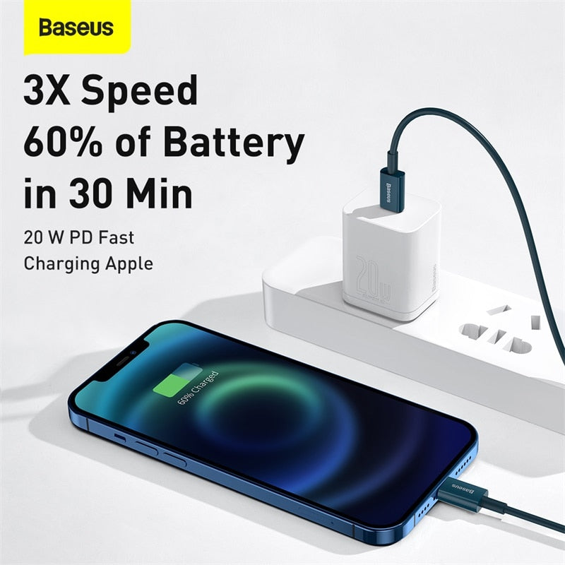 Baseus 20W PD USB Type C Cable For iPhone 13 12 11 Pro Max XR Fast Charging PD Charger Cable For iPad Pro Type-C USB C Data Wire