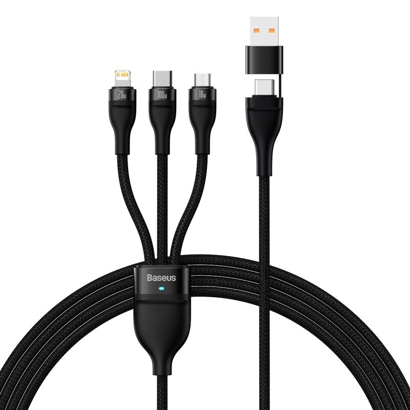 Baseus 3 in 2 USB Type C Cable for iPhone 14 13 12 Pro 11 Charger Cable 100W 3 in 1 Cable for Samsung Xiaomi Mi Macbook