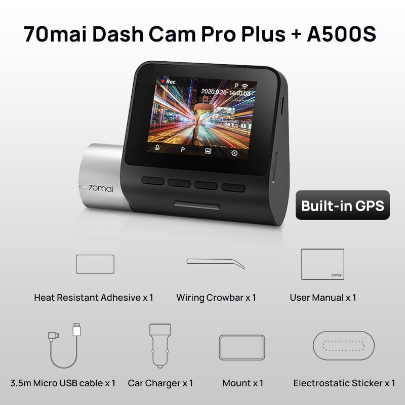 70mai Dash Cam Pro Plus A500S 1944P ADAS GPS Camera 70mai Front Cam A500S 140FOV Car DVR 24H Parking Support Rear Interior Cam