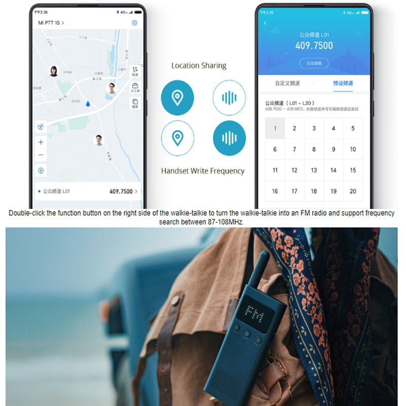 Fast Ship Xiaomi Smart Walkie Talkie 1S FM Radio Outdoor Speaker Phone APP Control Location Share Fast Team Talk рация Call