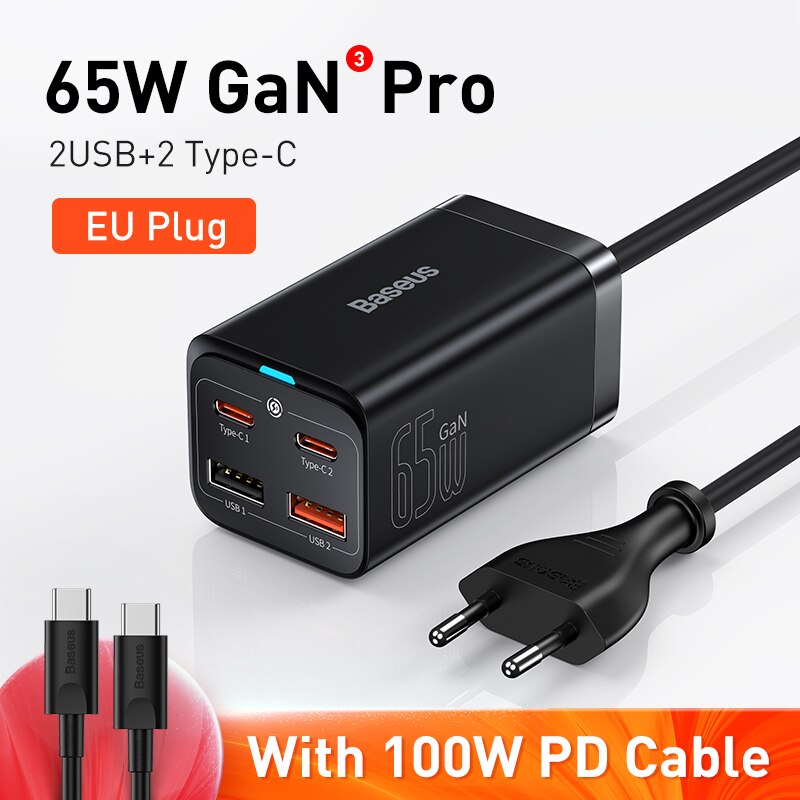 Baseus 65W GaN Charger Desktop Fast Charger 4 in 1 Laptop Phone Charger Adapter For iPhone 14 13 Pro Max Xiaomi Samsung