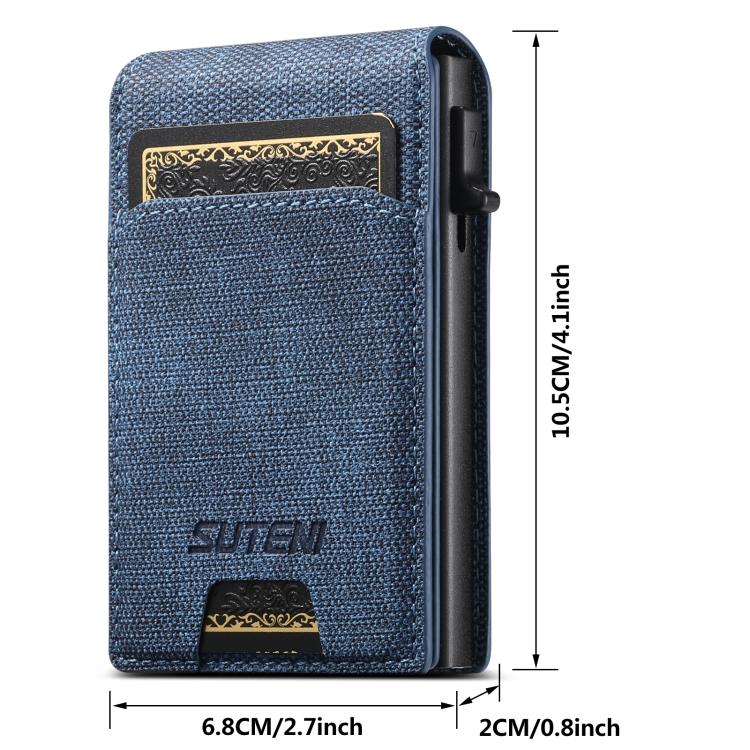 Suteni Denim Pattern Button Automatically Pops Out the Card Box(Blue)