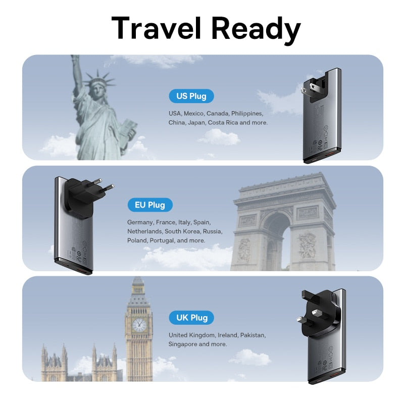 Baseus 65W GaN5 Charger Quick Charge 4.0 3.0 Type C PD USB Charger Portable Travel Charger Fast Charging For Laptop iPhone 14 13