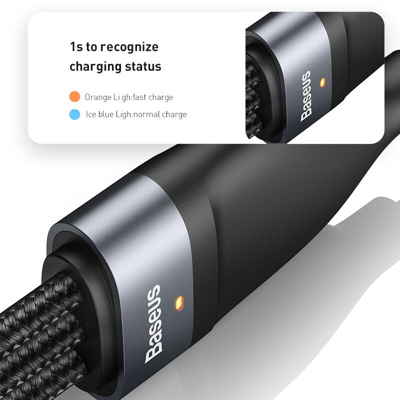 Baseus 3 in 2 USB Type C Cable for iPhone 14 13 12 Pro 11 Charger Cable 100W 3 in 1 Cable for Samsung Xiaomi Mi Macbook