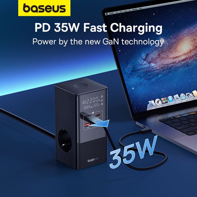 Baseus 35W Fast Charging Digital Power Strip 7-in-1 Charging Station 4000W Rated Power Digital Display For iPhone 14  13 Pro Max