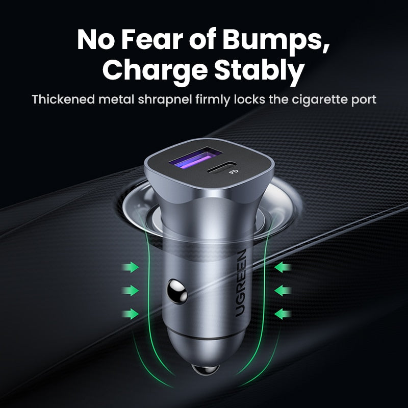 UGREEN 30W Car Charger USB Type C Fast Charger QC 4.0 3.0 PD 20W Quick Charging for iPhone 14 13 12 Xiaomi Mobile Phone Charger