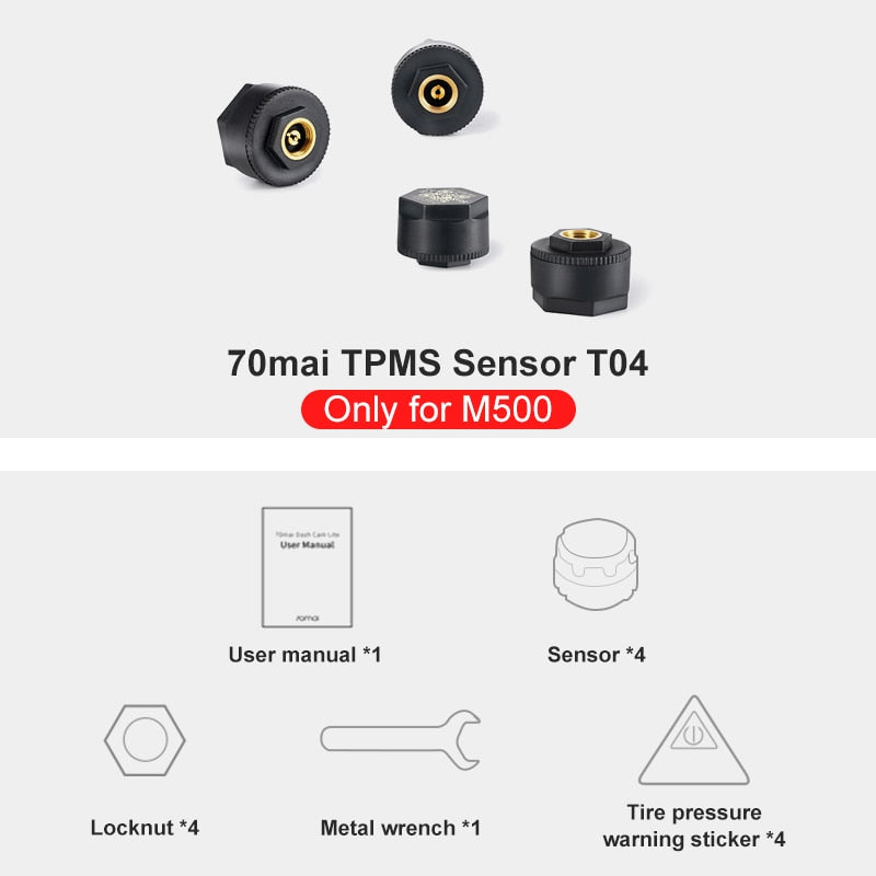 70mai Hardwire Kit UP03 Only for 70mai A810 X200 Omni M500 Tire Pressure Monitor External TPMS Sensor T04 Tyre Pressure Warning