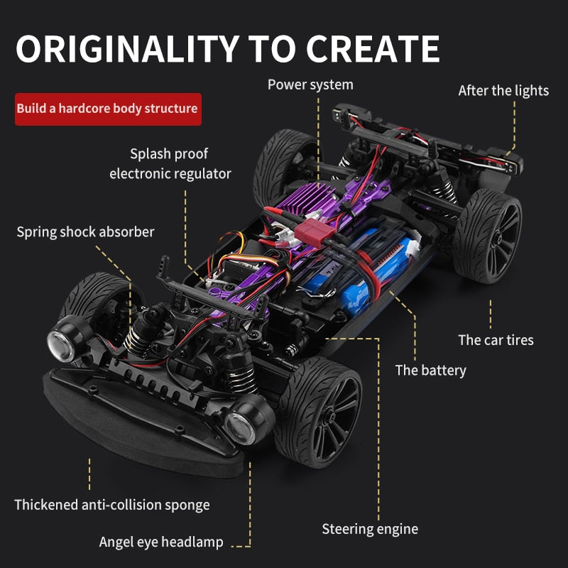 Muscle Sports Car 50km/h 1/16 16303 High Speed 4WD Rc Drift Car LED Headlights 2.4G Remote Control Car Toys for Boys Gift
