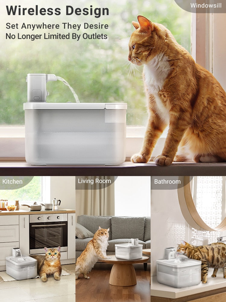 DownyPaws 2.5L Wireless Cat Water Fountain Battery Operated Automatic Pet Water Drinker with Motion Sensor Dog Water Dispenser