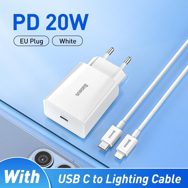Baseus 20W Quick Charge QC 3.0 PD USB Type C Fast Charging Charger for iPhone 14 13 12 X Xs 8 Xiaomi Samsung Phone PD Charger
