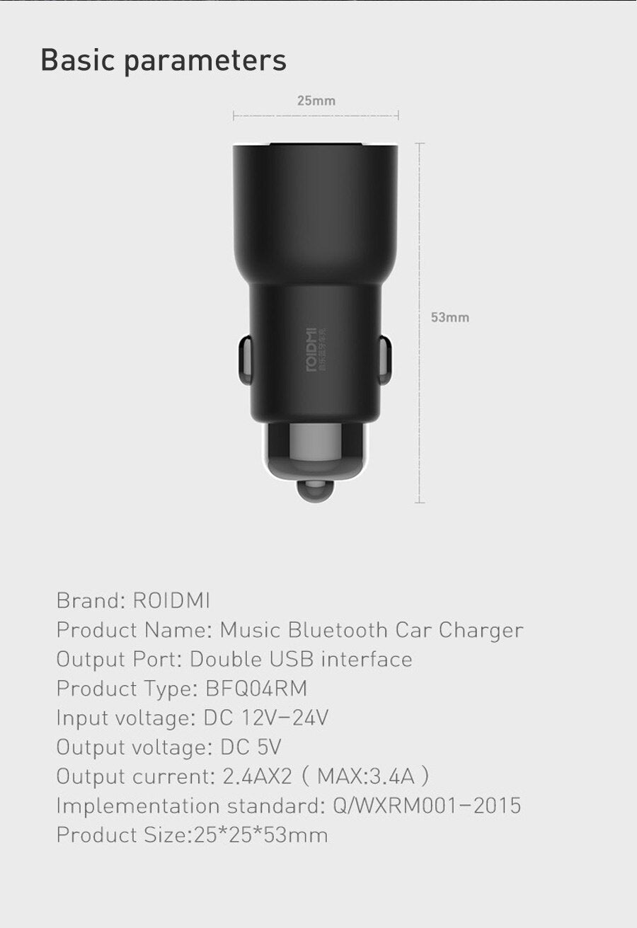 Roidmi 3S Mojietu Bluetooth 5V 3.4A Dual USB Car Charger MP3 Music Player FM Transmitters For iPhone And Android
