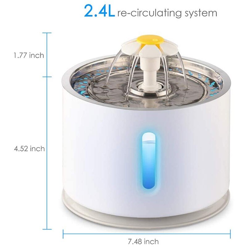 Xiaomi Automatic Cat Water Fountain Indoor with LED Lighting 2.4L USB Pet Water Dispenser Mute Electric Water Bowl for Cats Dogs