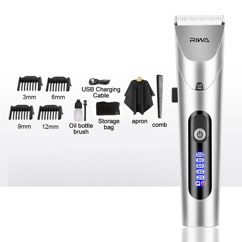 Youpin RIWA Hair Clipper Professional Electric Trimmer For Men With LED Screen Washable Rechargeable Men Strong Power Steel Head