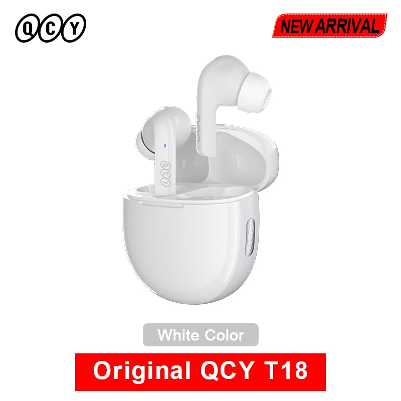 QCY T18 Wireless Earphones Bluetooth 5.2 Earbuds QCC3050 aptX Voice 32kHz 4 Mic CVC HD Call Headphones Dual-device Connection