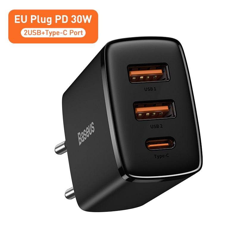 Baseus USB C Phone Charger 30W Type-C Fast Charger PD20W QC3.0 For iPhone 13 12 Pro Max Samsung Xiaomi Mini Compact For Travel