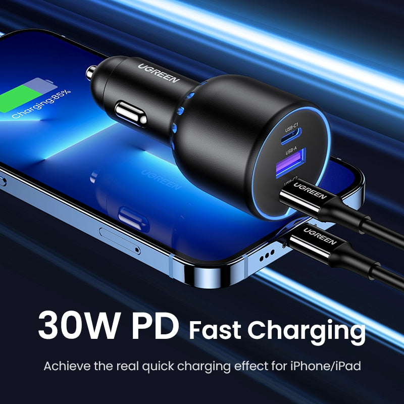 UGREEN 130W USB C Car Charger For Xiaomi iPhone 14 13 Pro Laptops Tabet PD3.0 Quick Charger Fast Charging USB Type C Car Charger