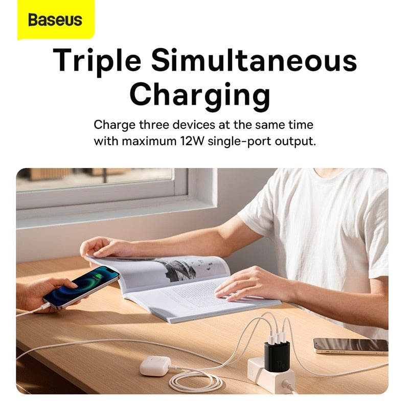 Baseus USB Charger Multiple Ports 3.4A Fast Charging Charge Phone Charger For Xiaomi mi POCO iPhone Samsung Huawei Wall Adapter