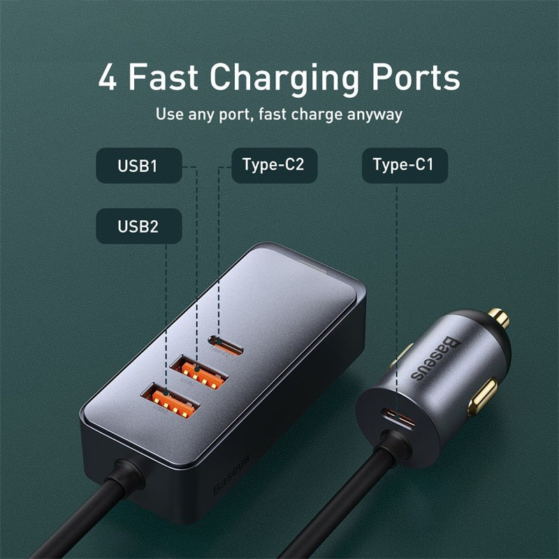 Baseus 120W Car Cigarette Lighter Splitter QC 3.0 PD 3.0 USB Car Charger PD 20W Quick Charging For Iphone Car USB Socket Adapter
