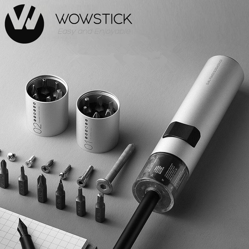 Wowstick 12 in 1 Dual Power Lithium Electric Screwdriver 3LED Lights Rechargeable Screw Driver Kit Magnetic Suction One Button