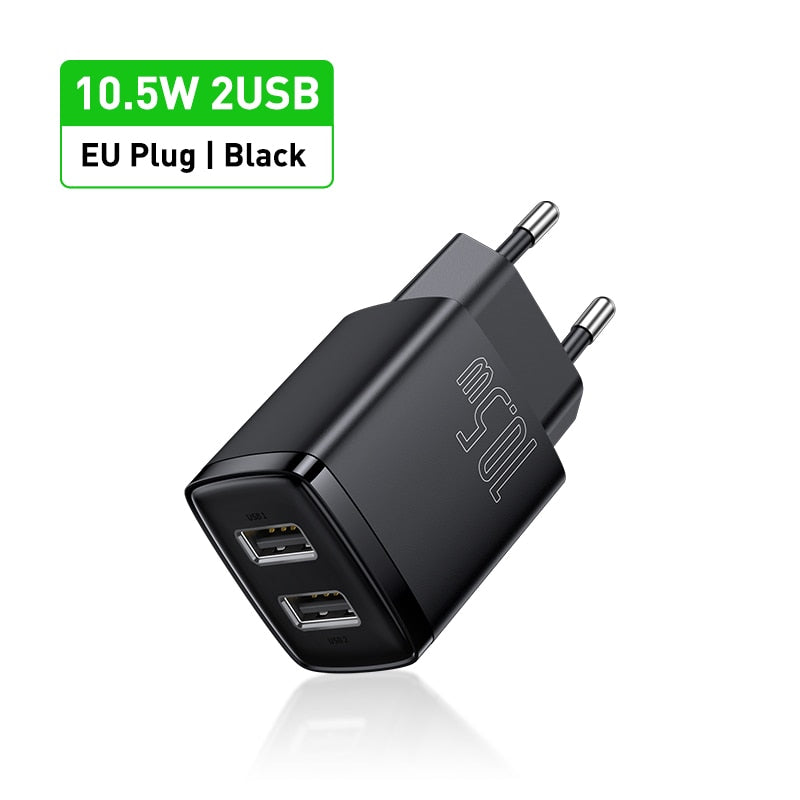 Baseus 10.5W USB Travel Charger Mini Portable Wall Adapter Charger  Dual Port Phone Charging For iPhone Huawei Xiaomi