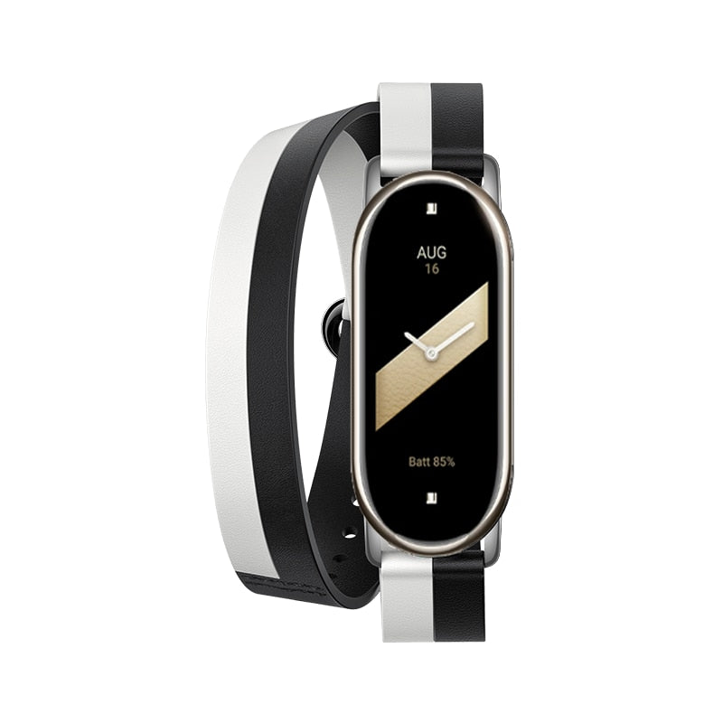 Original Fashion Leather Double Loop Strap for Xiaomi Mi Band 8 Bracelet Replacement Wristband for Miband 8 NFC Metal Connectors
