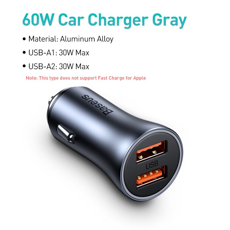 Baseus Car Charger 65W Fast Charging Triple-Port USB Type-C Phone Charger Lighter Slot Charger For iPhone Xiaomi Huawei Samsung
