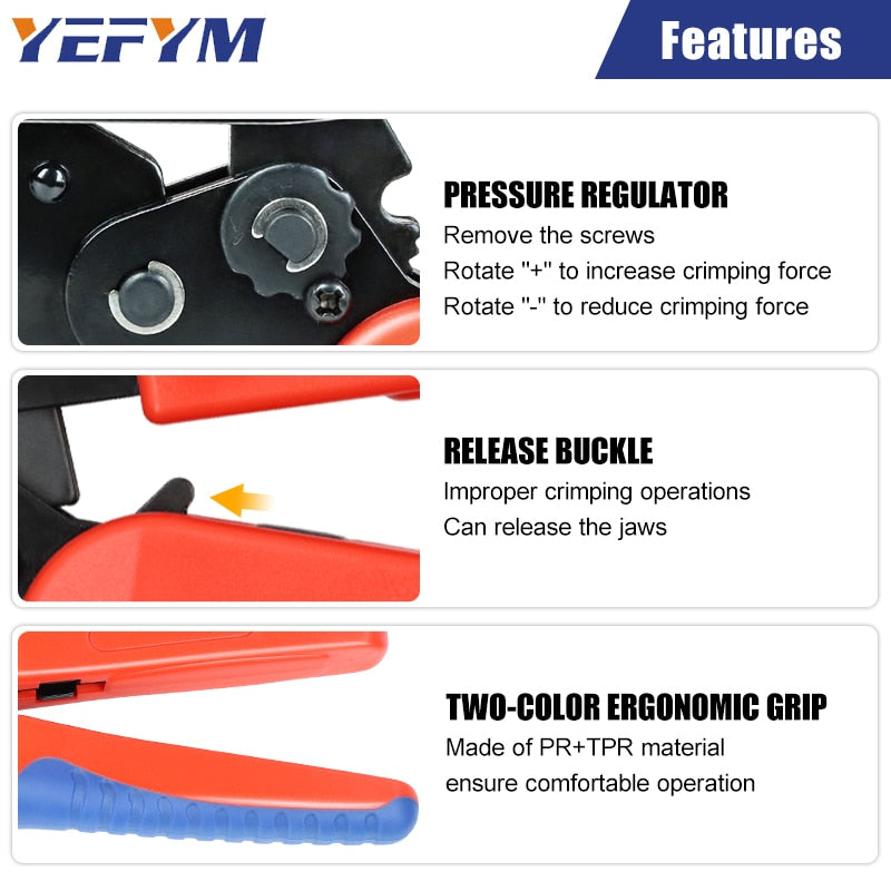 YEFYM Tab 2.8 4.8 6.3 SM2.5 DuPont2.54 Car Connector Wire Ratchet Tools SN-48BS(=SN-48B+SN-28B) Crimping Pliers 0.25-1.5mm² /23-16AWG