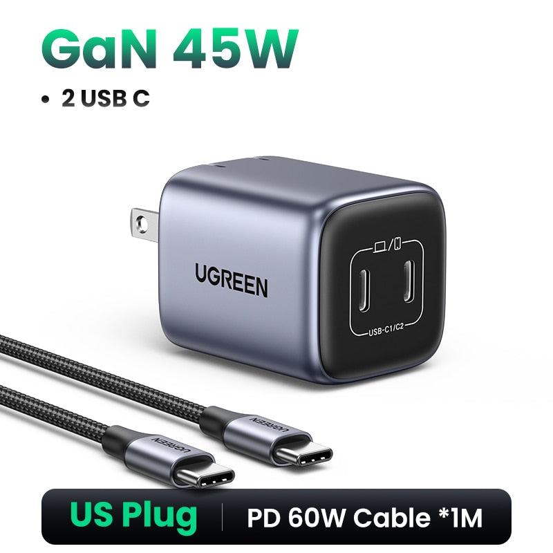 UGREEN GaN 45W USB Charger Fast Charger PD QC 3.0 USB C Charger Quick Charger For iPhone 14 13 Travel Charger for Samsung S21