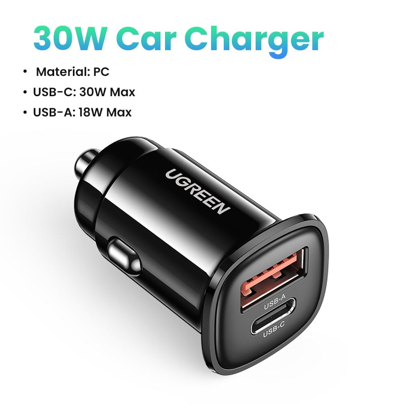 UGREEN Car Charger Type C Fast USB Charger for iPhone 14 13 12 Xiaomi Car Charging Quick 4.0 3.0 Charge Moible Phone PD Charger