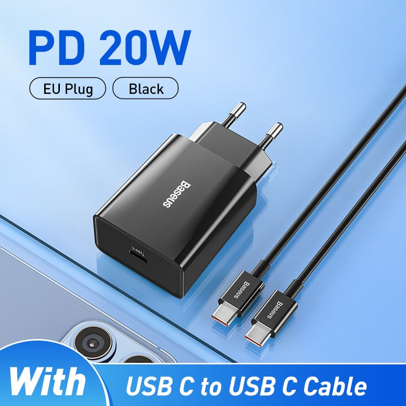 Baseus 20W Quick Charge QC 3.0 PD USB Type C Fast Charging Charger for iPhone 14 13 12 X Xs 8 Xiaomi Samsung Phone PD Charger