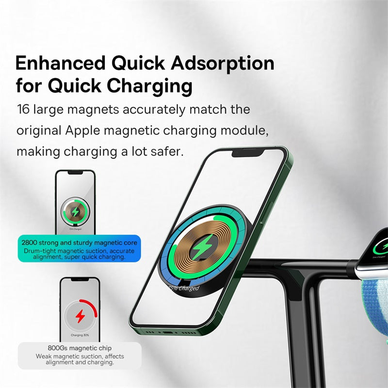 Baseus  3 in 1 20W Magnetic Wireless Charger Stand For Phone iPhone 14 13 Pro Airpods Apple Watch  Fast Charging Station Holder