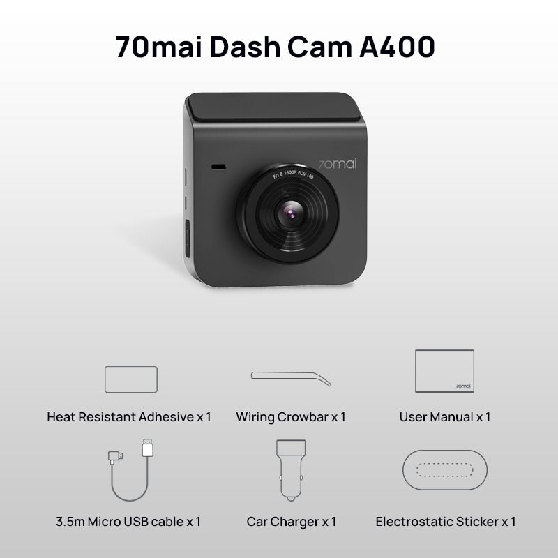 70mai A400 Dash Cam Car Recorder 1440P Resolution 70mai Car DVR A400 Dual Channel Front and Back Sight Cam APP Control DVR