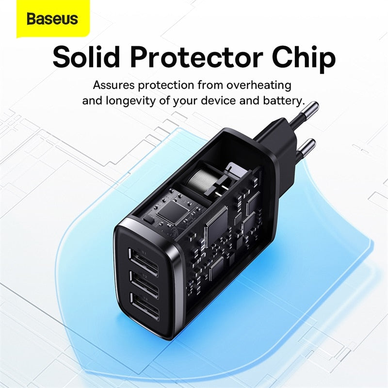 Baseus USB Charger Multiple Ports 3.4A Fast Charging Charge Phone Charger For Xiaomi mi POCO iPhone Samsung Huawei Wall Adapter