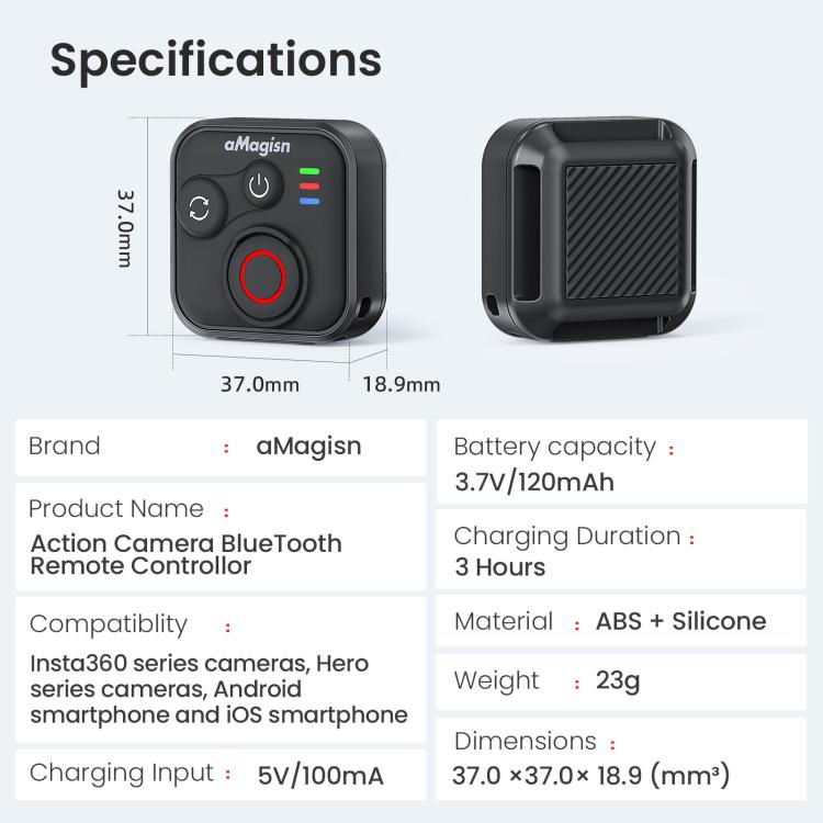 GOEDCH Controllo remoto Bluetooth GPS: portata 50 m Smart Wireless telecomando con cinturino da polso per cavo di ricarica USB, telecomando Bluetooth impermeabile per serie Insta360/Hero/IOS/Android GOEDCH Controllo remoto Bluetooth GPS: portata 50 m Smart Wireless telecomando con cinturino da polso per cavo di ricarica USB, telecomando Bluetooth impermeabile per serie Insta360/Hero/IOS/Android