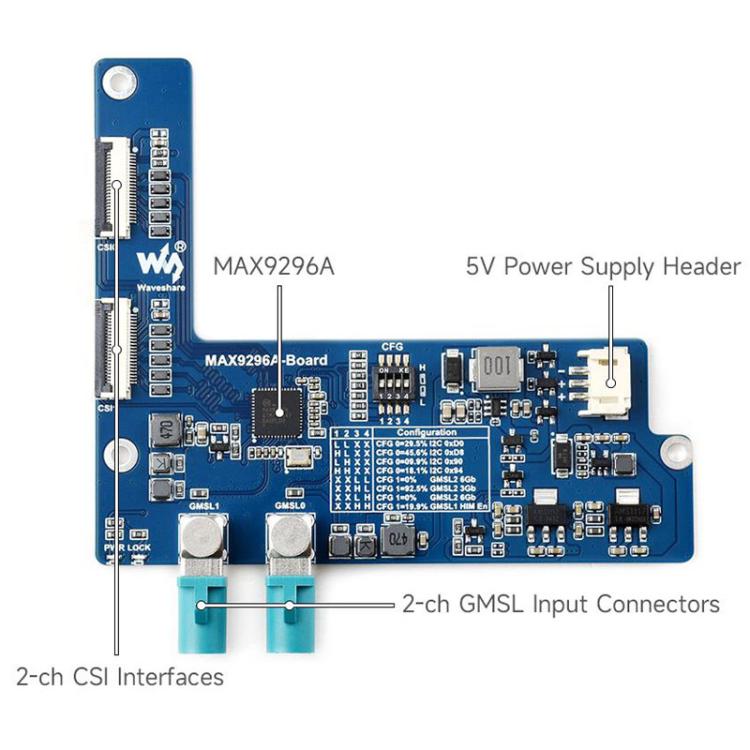 Waveshare 33623 2-Ch GMSL Camera Adapter Board Equipped With MAX9296A