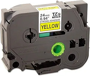 New, Pre-owned, Brother Genuine P-touch TZE-S651 Tape, 1" (0.94") Wide Extra-Strength Adhesive Laminated Tape, Black on Yellow, 0.94" x 26.2' (24mm x 8M)