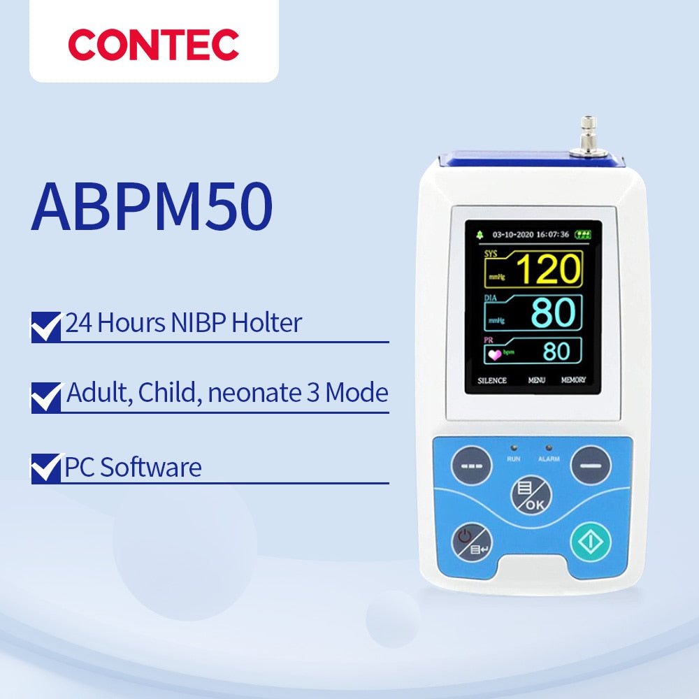 Arm Ambulatory Blood Pressure Monitor 24hours NIBP Holter CONTEC ABPM50+ Adult,Child ,Large ,3 Cuffs, Free PC Software