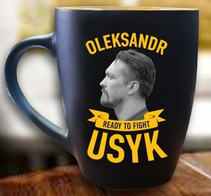USYK and RTF Official Boxing Champion Coffee Mug, Ceramic Tea Cup, Black with Gold Design, Collectible Merchandise