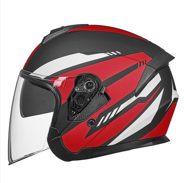 GXT Electric Vehicle Four Seasons Sun Protection & Windshield Double Lens Helmet, Size: XL(Matt Black Red)