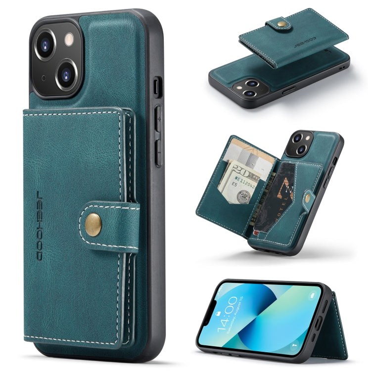 For iPhone 14 JEEHOOD Retro Magnetic Detachable Leather Phone Case Bl