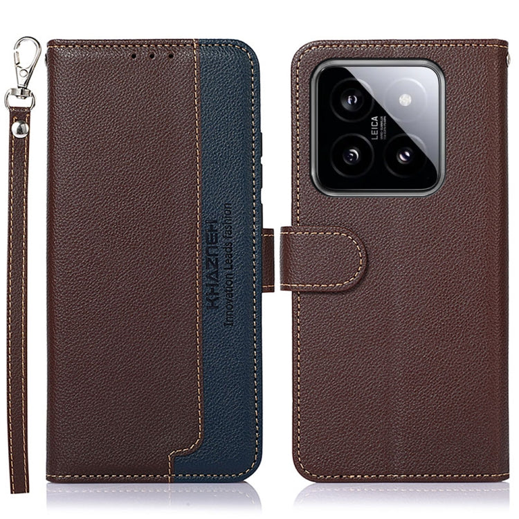 For Xiaomi 14 KHAZNEH Litchi Texture Leather RFID Phone Case Brown