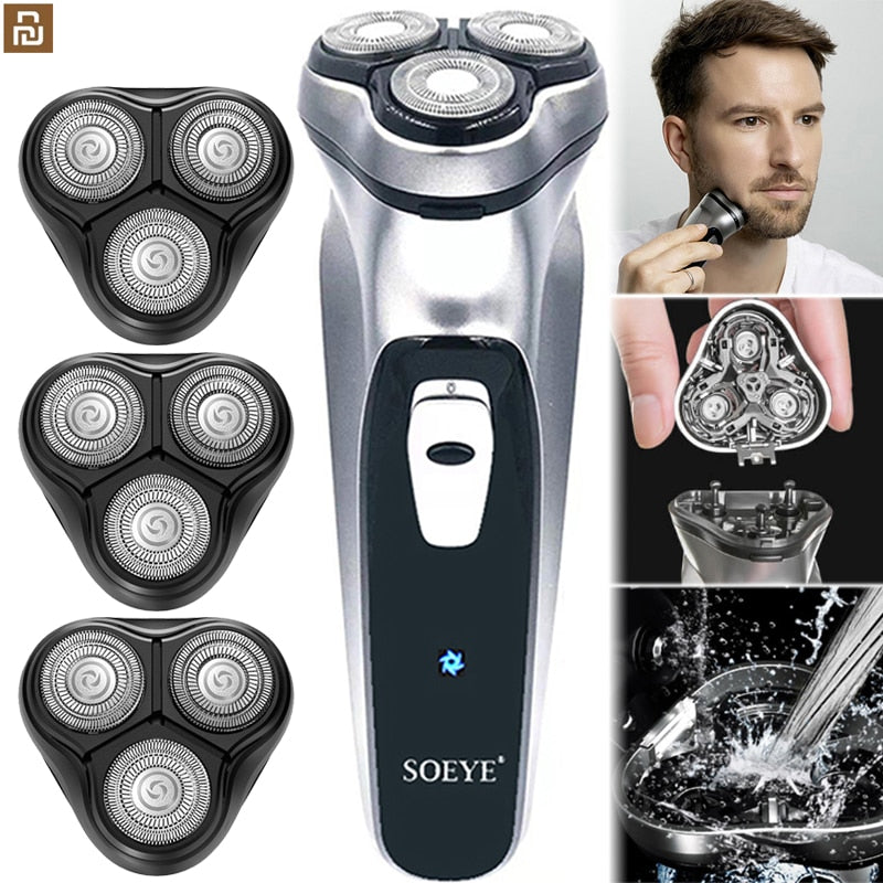 SOEYE Men's Shaver Electric Razor Mi Youpin Cordless Shaving Machine Beard Trimmer USB Rechargeable Cutter Head Can Washable 5