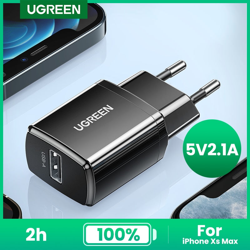 UGREEN USB Charger 5V2.1A Mini Wall Charger EU Adapter Phone Charger for iPhone 8 11 X Mobile Phone Charger for Earphone